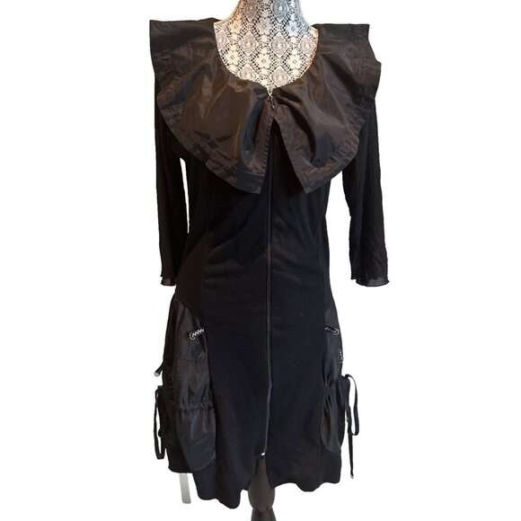 Paolo Tricot Dress, black, size Large, sheer sleeves, Wednesday Adams, witch - Picture 1 of 15